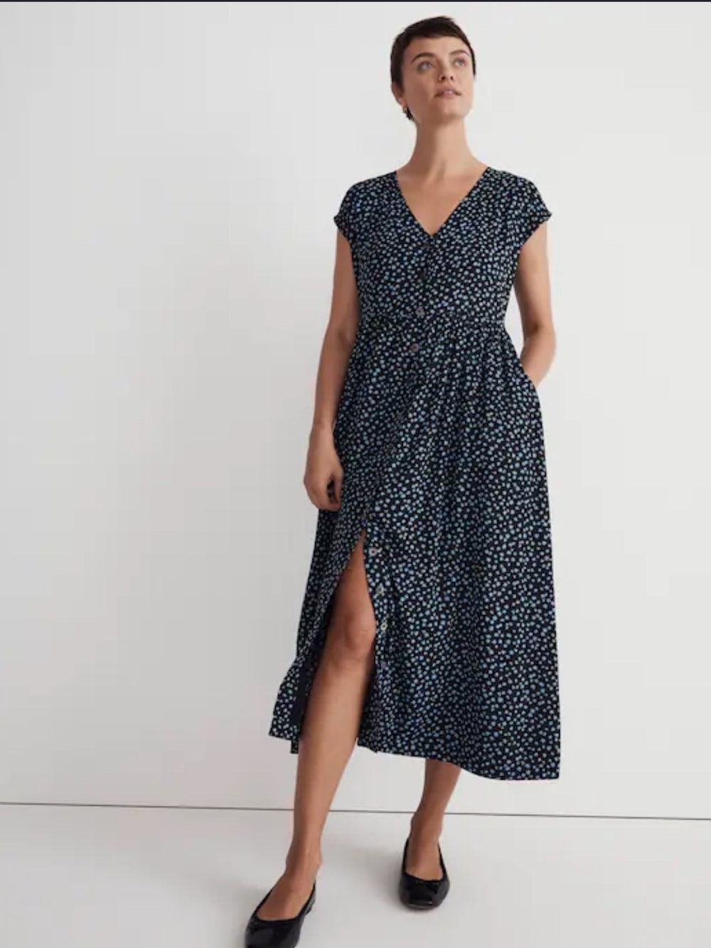 Madewell Campden daisies navy floral button-front midi dress